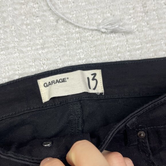 Y2K Garage Denim Black Jeans Juniors Size 13 Distressed Raw Hem Skater Grunge - Picture 7 of 12